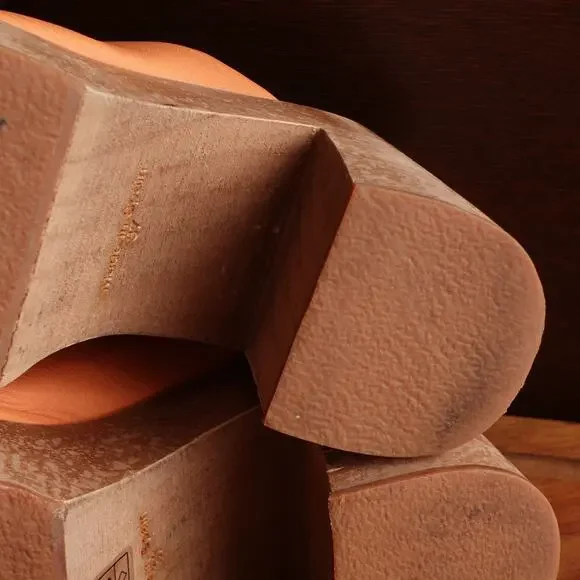 Free People Leather Platform Mules in Orange and Brown - Picture 5 of 14